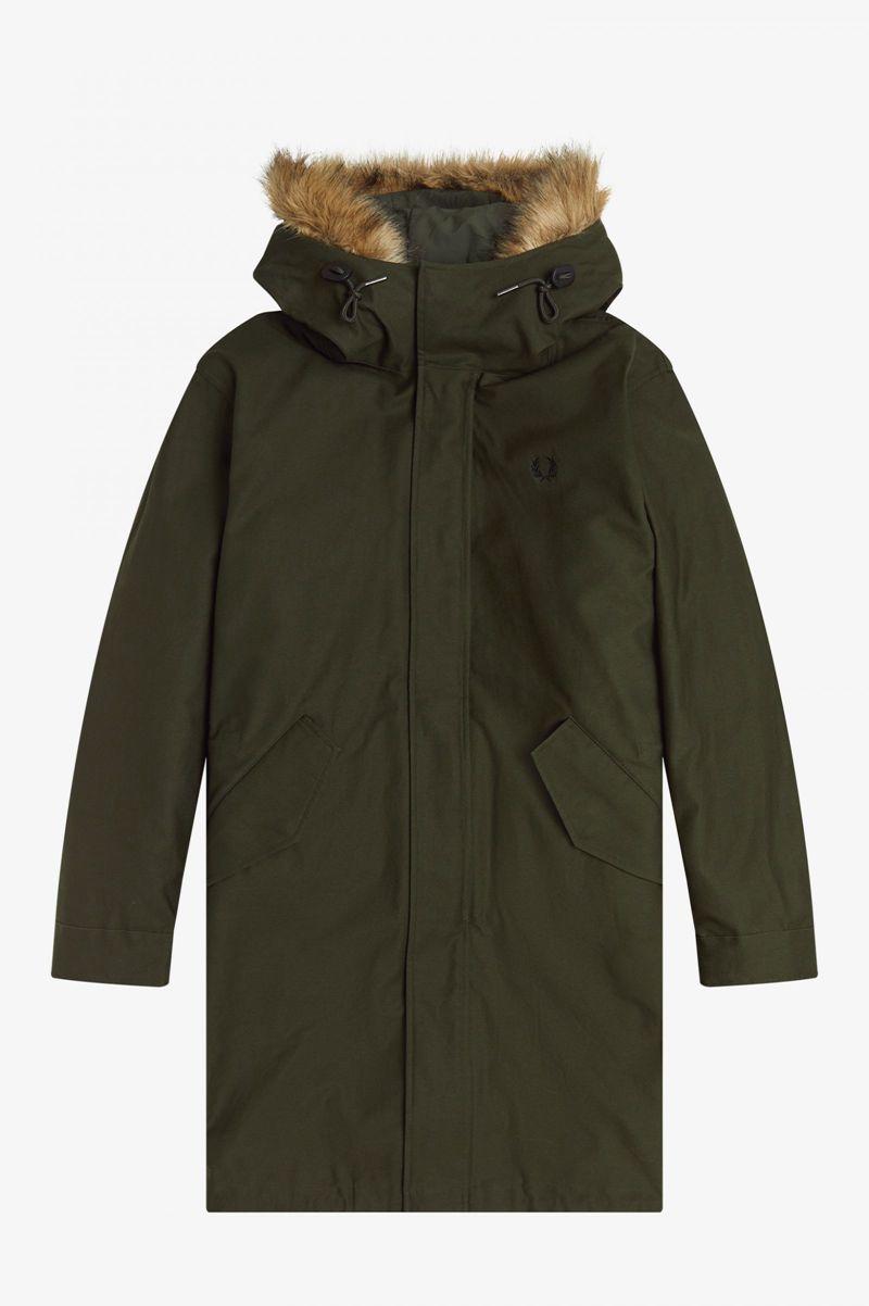 Clearance Fred Perry Zip-In Liner Parka - Green Mens Jackets