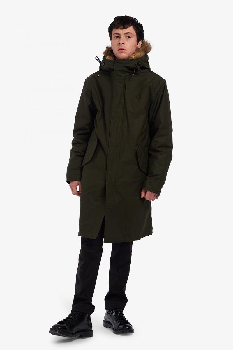 Clearance Fred Perry Zip-In Liner Parka - Green Mens Jackets